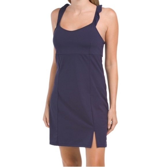 SINCERELY JULES Upf 50 Ruffle Y Back Active Tennis Golf Dress Navy XS - Picture 1 of 8